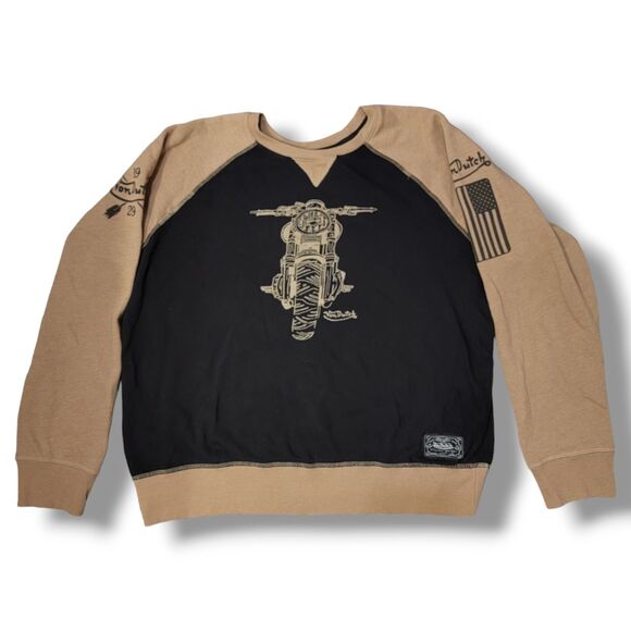 Von Dutch Other - Von Dutch Sweater Size 3XL Motorcycle Graphic Black And Taupe